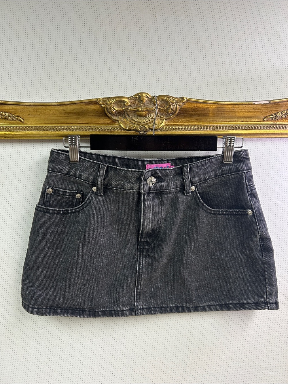 Edikted Black Washed Denim Mini Skirt | S